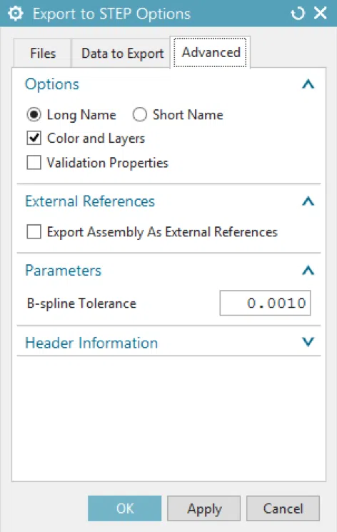 Advanced STEP options Advanced STEP options