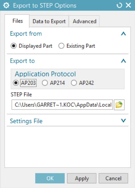 Export to STEP Options Export to STEP Options