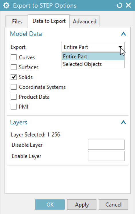 Export to STEP Options - Entire Part