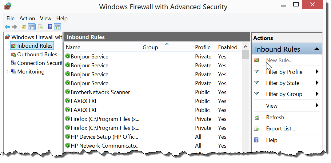 windows firewall with advanced security