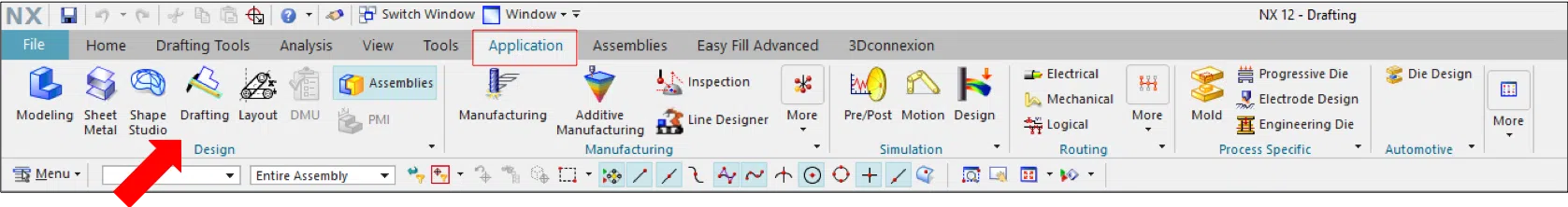 NX Drafting Application Ribbon Bar