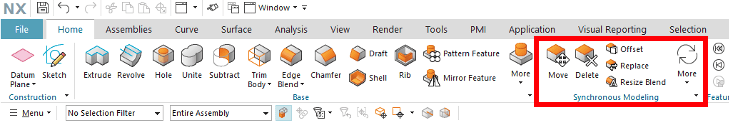 Synchronous Modeling tools in NX ribbon bar. Top 3 Tools used in NX CAD for Synchronous Modeling