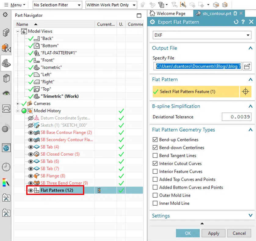Exporting the Flat Pattern from the Flat Pattern Drop Down Exporting the Flat Pattern from the Flat Pattern Drop Down