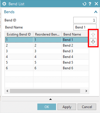 Adjusting the order in the bend list. Adjusting the order in the bend list.