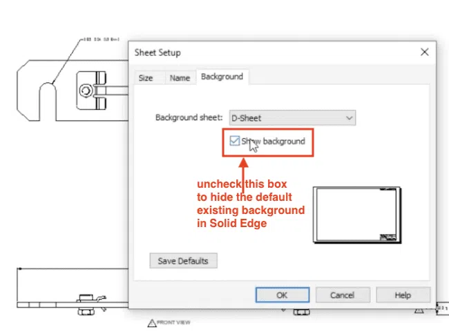 7 - Import DWG to Solid Edge - Show Background Toggle off if you want to hide the background in Solid Edge