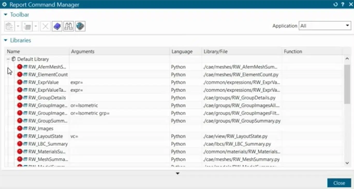 Report Command Manager Library NX Default Library NX Open Programs