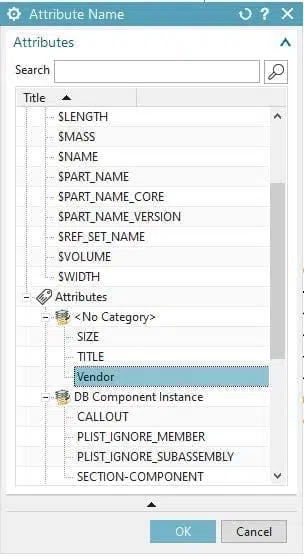 Attributes Name NX CAD Attributes Name