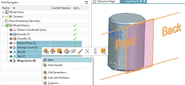 Hide Plane, Curve and Text Settings in NX