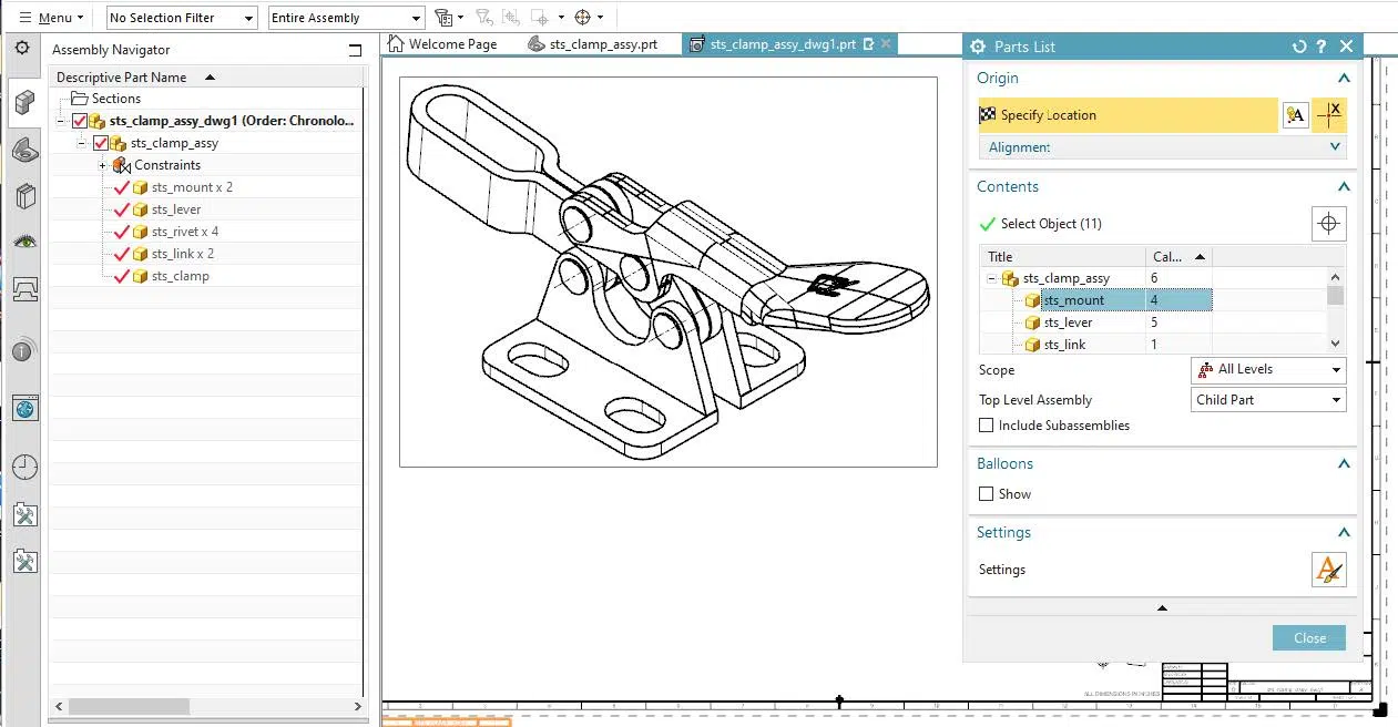 Deselecting a Part in NX CAD Deselecting Part in Parts List