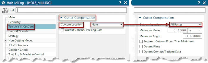 Cutter Compensation for CAM Operation Templates