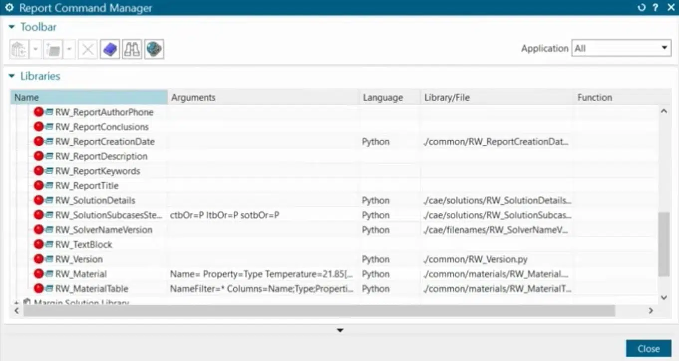 Report Command Manager Siemens NX Report Commands Manager