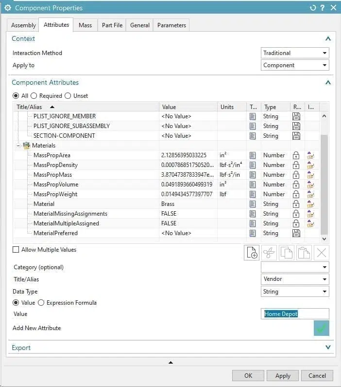 Component Properties NX CAD Component Property Attributes