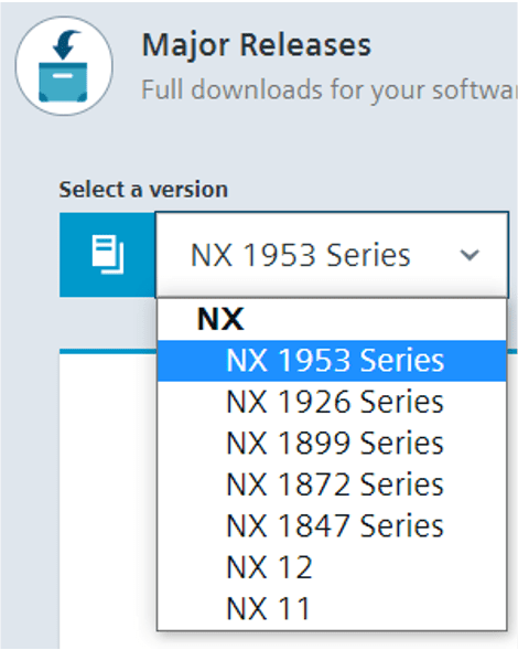 Select a version to download in NX