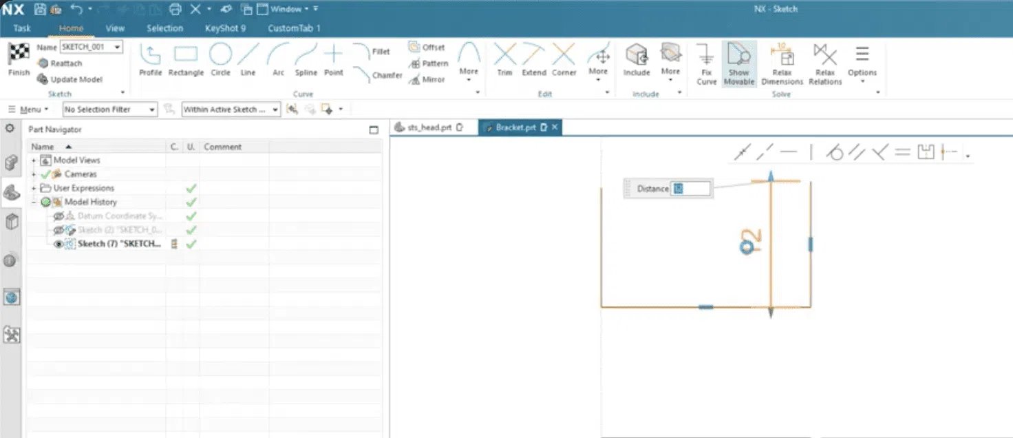 Siemens NX Sketch Solver Toolbar NX Tab