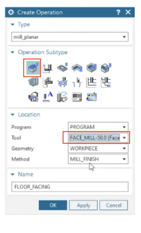 Operation Subtype Operations Navigator Operations Siemens NX