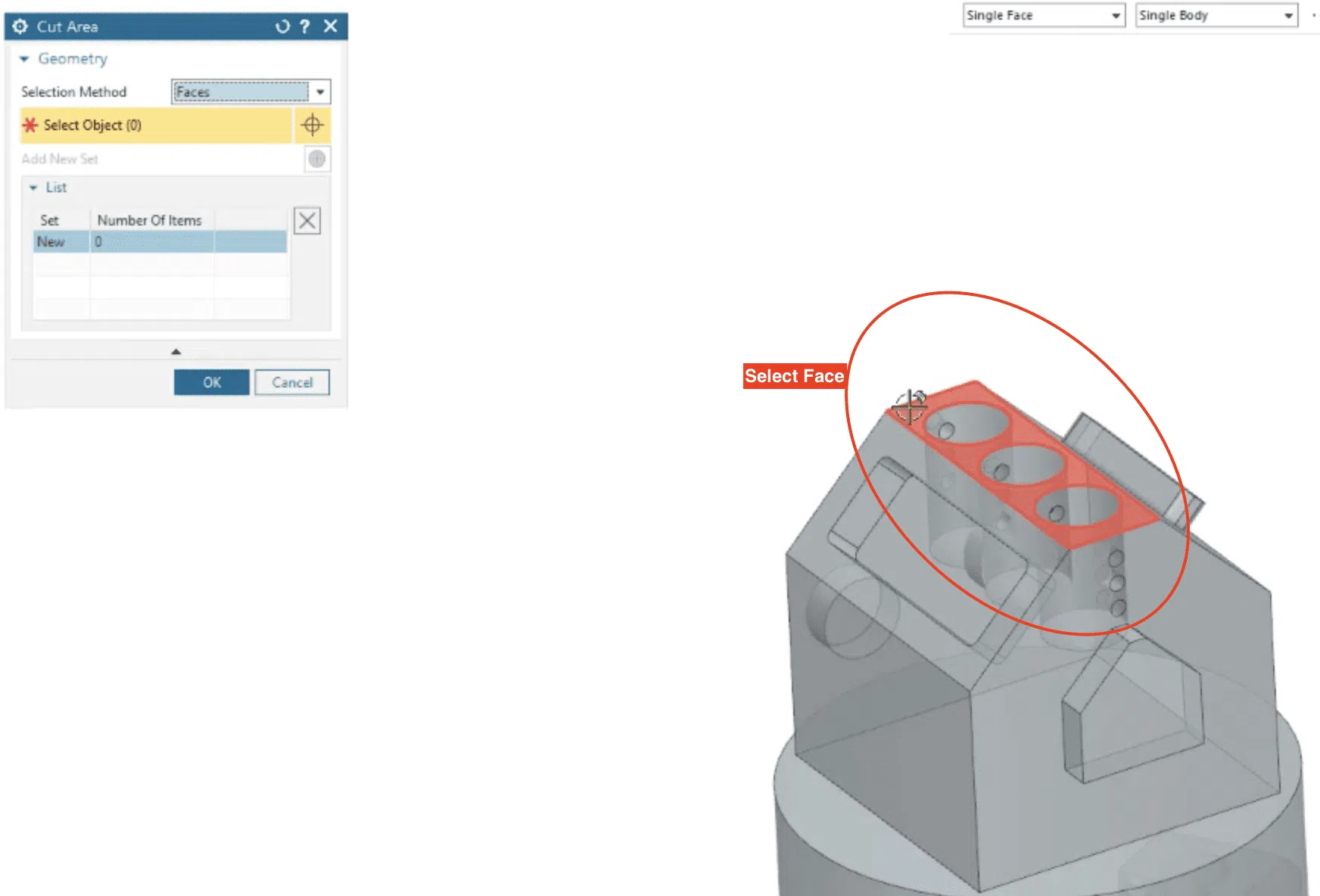 Cut Area Siemens NX Cut Regions NX