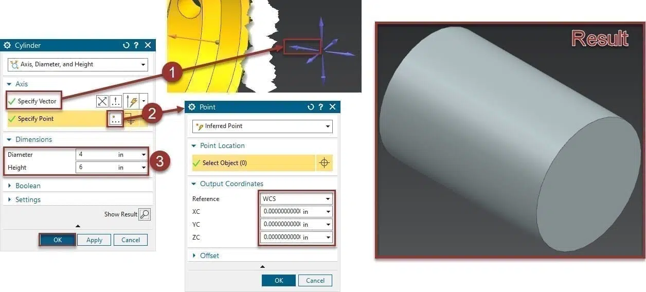 Cylinder Point NX Cylinder