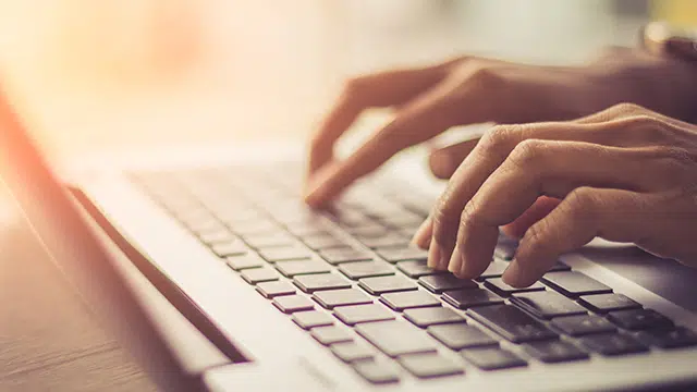 Laptop, Computer, Desktop PC, Human Hand, Office / soft focus picture / Vintage concept