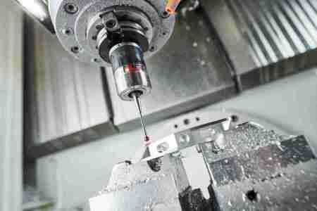 Quality control on milling CNC machine. Precision probe sensor at industrial metalworking Quality control on milling CNC machine. Precision probe sensor measure detail at industrial metalworking cutting process